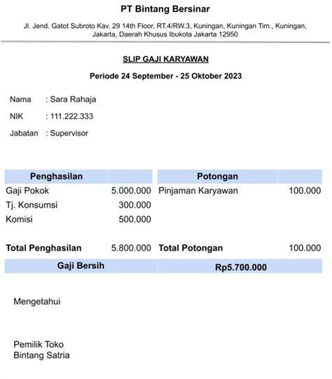 Slip Gaji Restaurant Supervisor