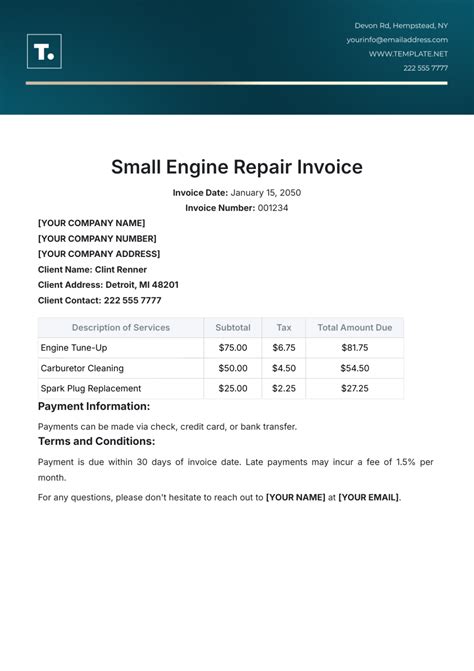 Small Engine Repair Invoice Template