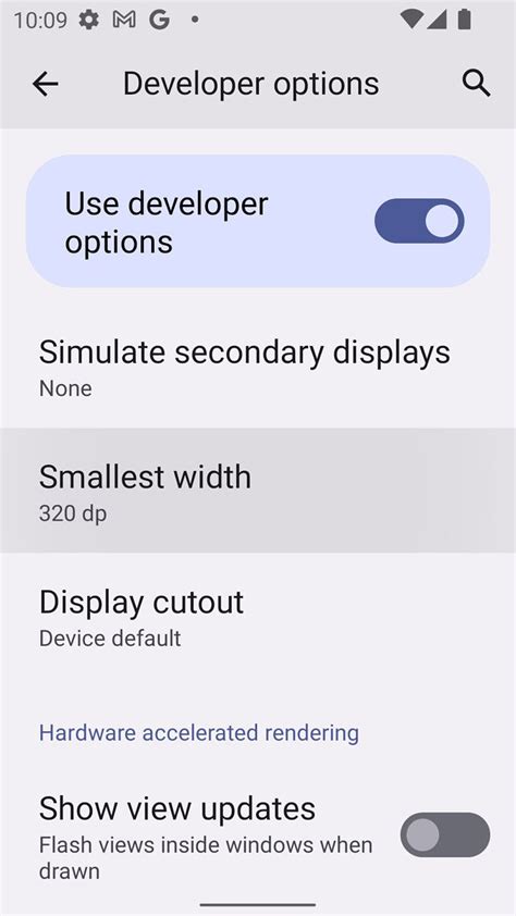 Smallest Width Setting Developer Options