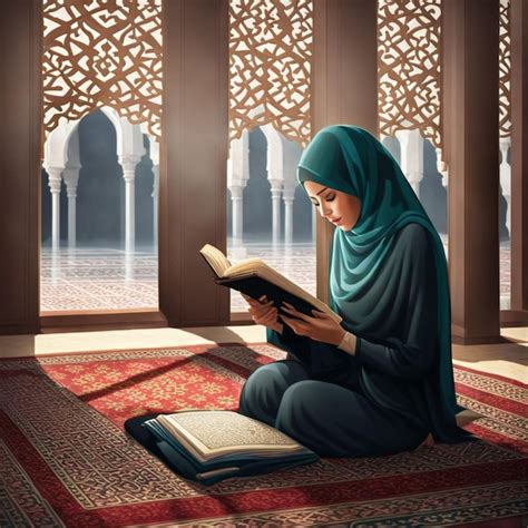 Smiling Muslim Woman Reading Quran