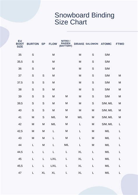Snowboard Bindings Size Chart