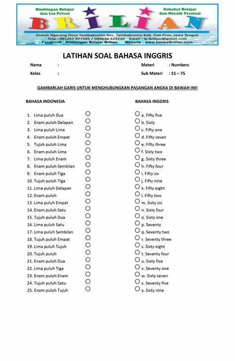 Soal Pasangan Bahasa Inggris