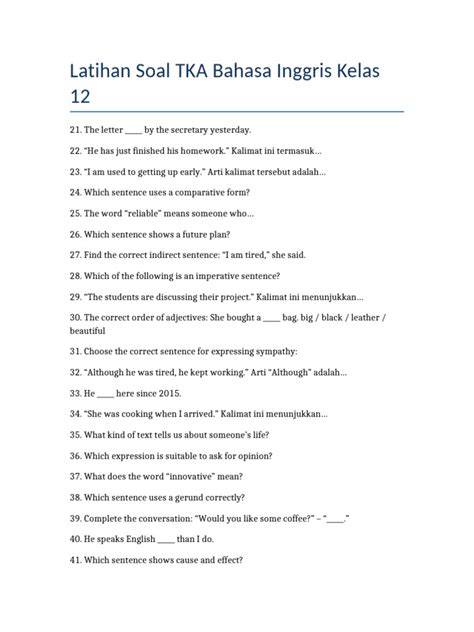 Soal Bahasa Inggris TKA