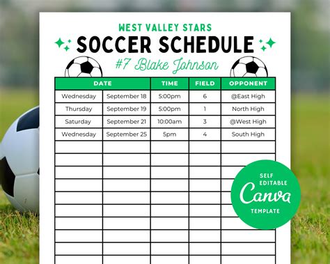 Soccer Schedule Template Free