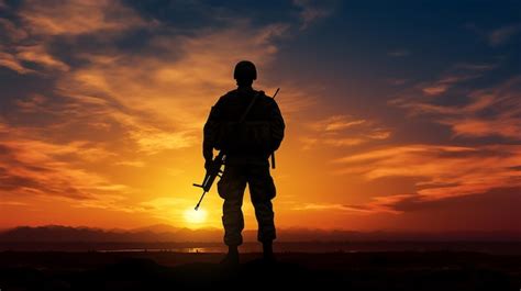 Soldier Silhouette Against Sunset