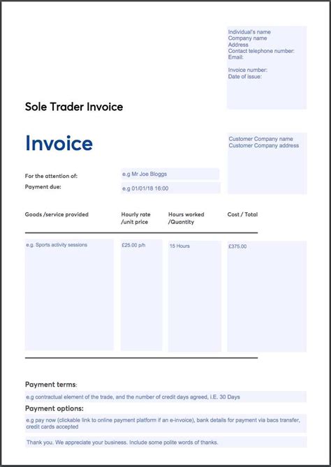 Sole Trader Invoice Template