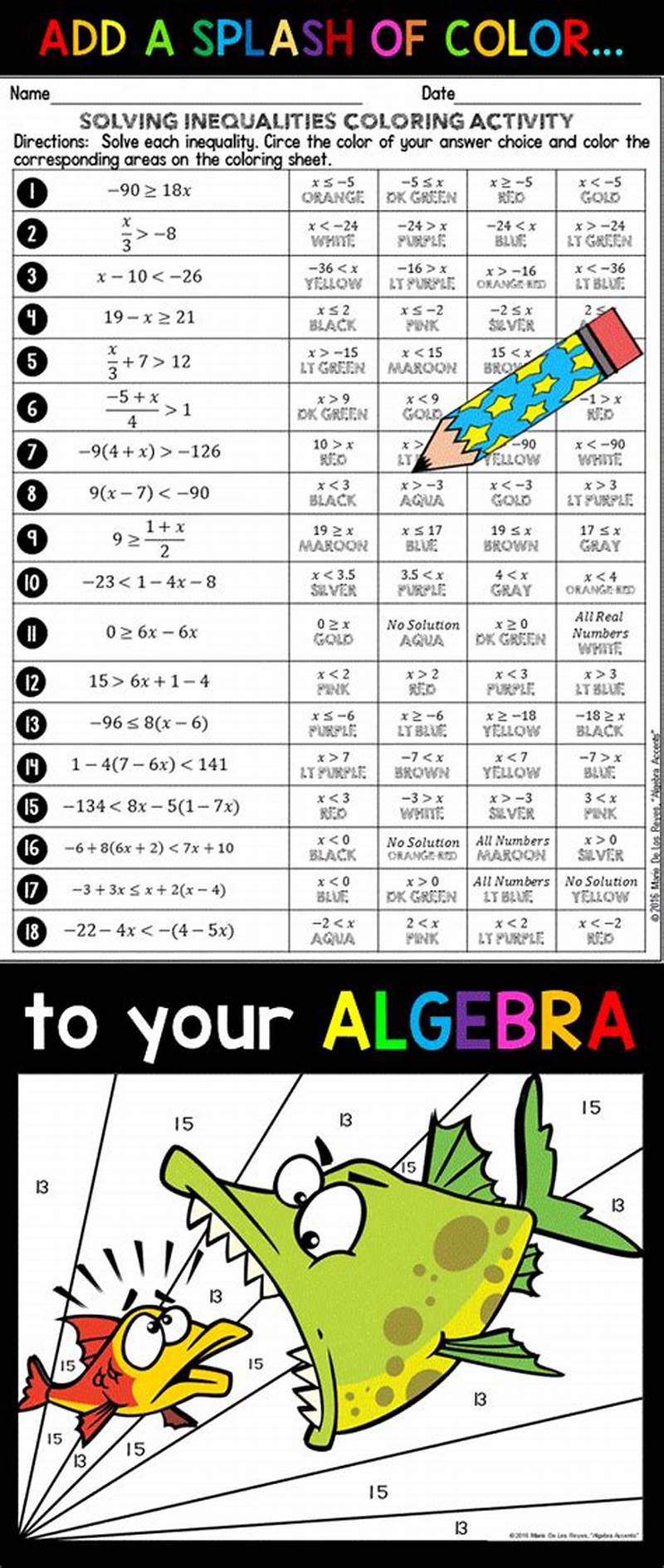 Solving Inequalities Coloring Activity Answer Key