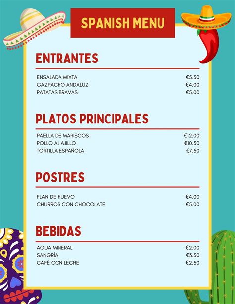 Spanish Menu Template