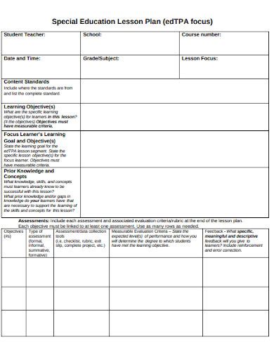 Special Ed Lesson Plan Template