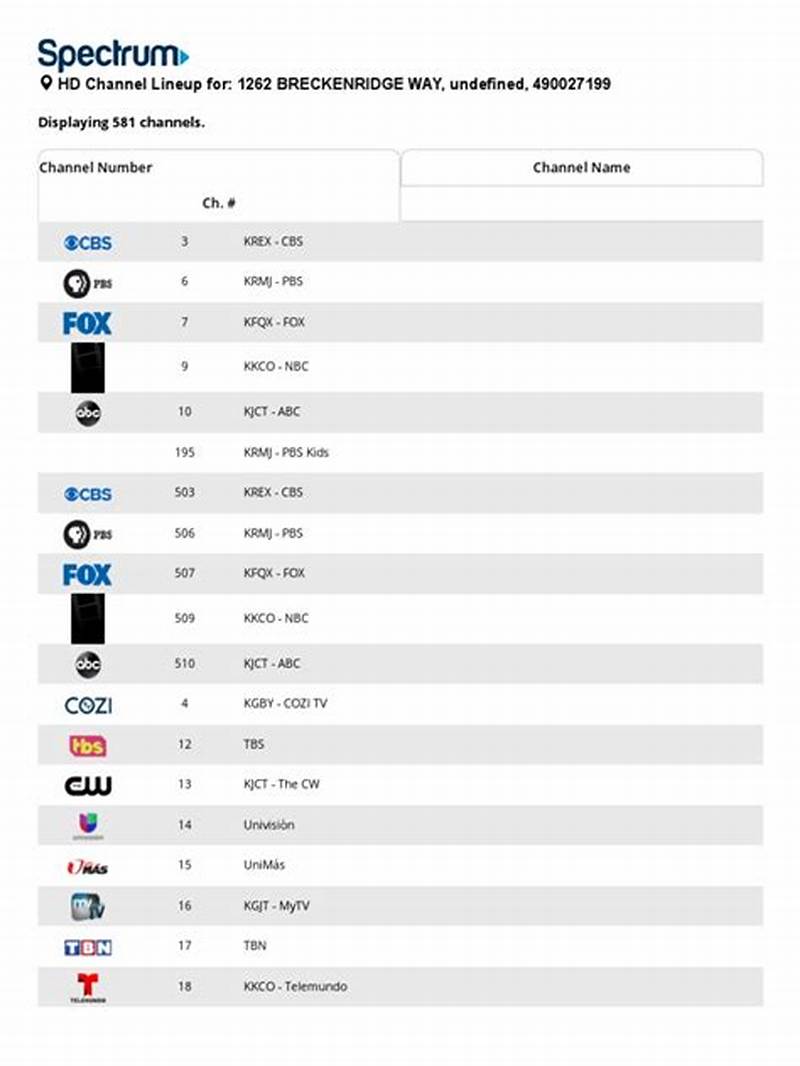 Spectrum Printable Channel Guide