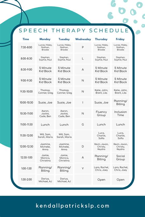 Speech Therapy Scheduling Template