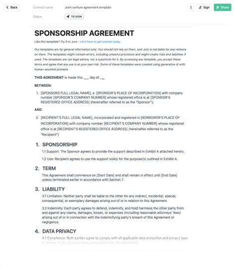 Sponsor Agreement Contract Template