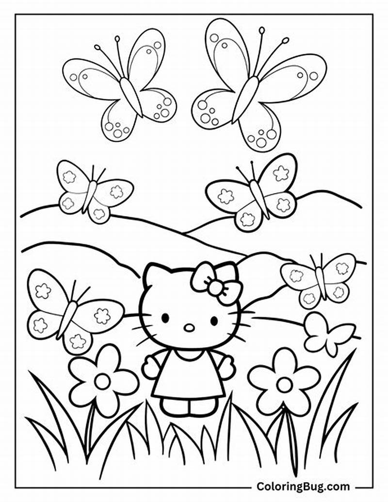 Spring Hello Kitty Coloring Page