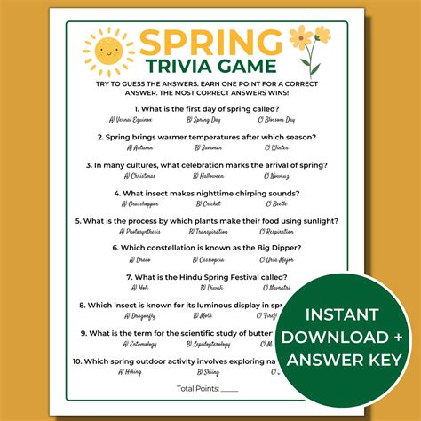 Spring Quiz For Seniors With Answers Printable
