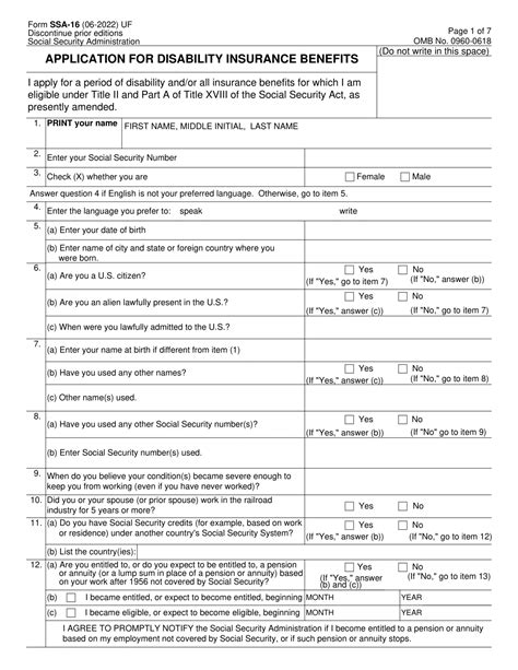 Ssa 16 Printable Form