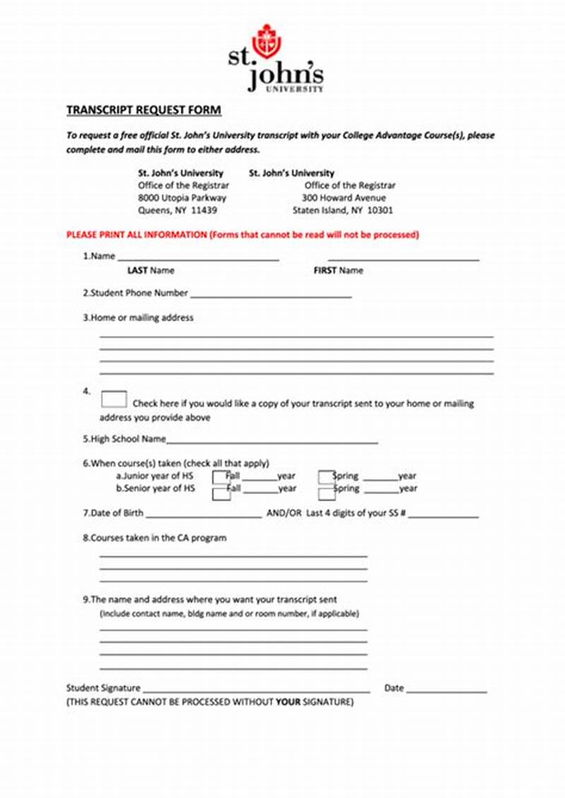 St Johns Transcript Request Form