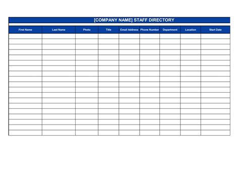 Staff Directory Template Word