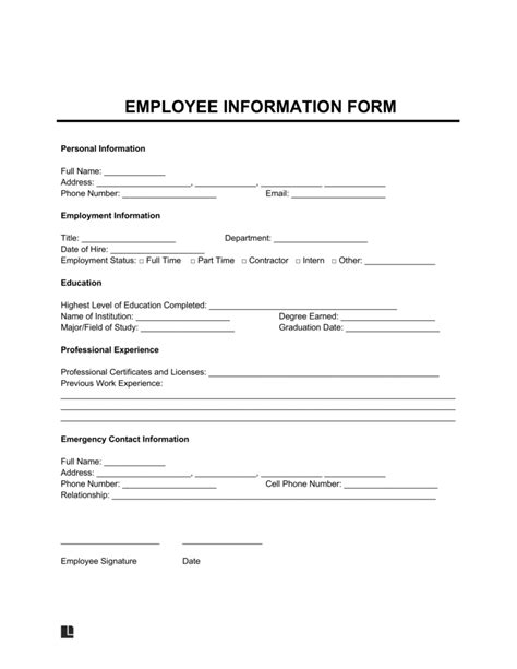 Staff Information Sheet Template