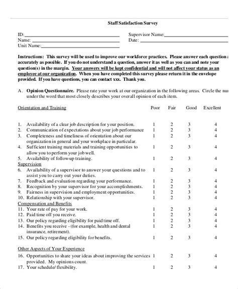 Staff Questionnaire Template