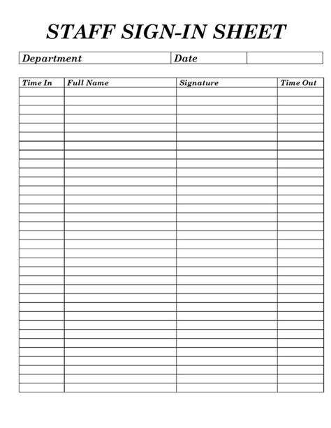 Staff Sign In Sheet Template