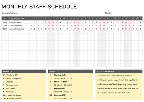 Staffing Schedule Template