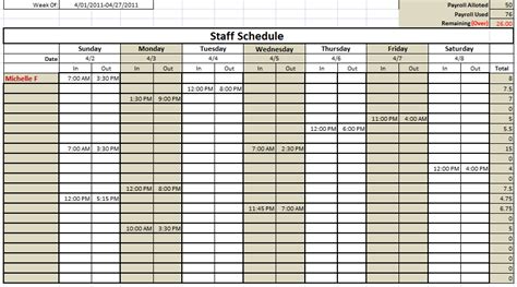 Staffing Schedule Template Excel