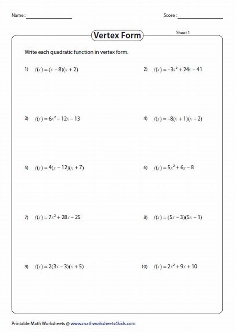 Standard Form To Vertex Form Practice Problems