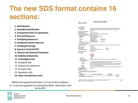 Standard SDS format sections