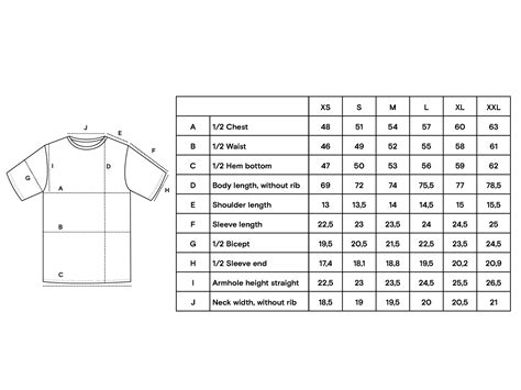Standard T Shirt Size Chart