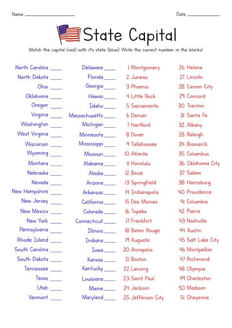 State Capital Quiz Printable
