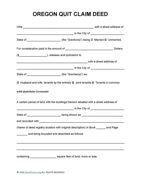 State Of Oregon Quit Claim Deed Form