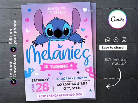Stitch Birthday Invitations Template