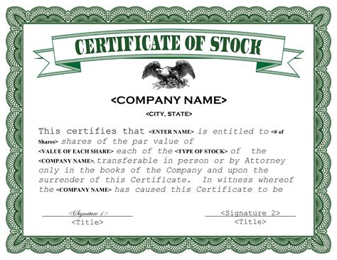Stock Certificate Template For Word