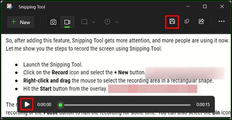 Stop and Save Recording in Snipping Tool