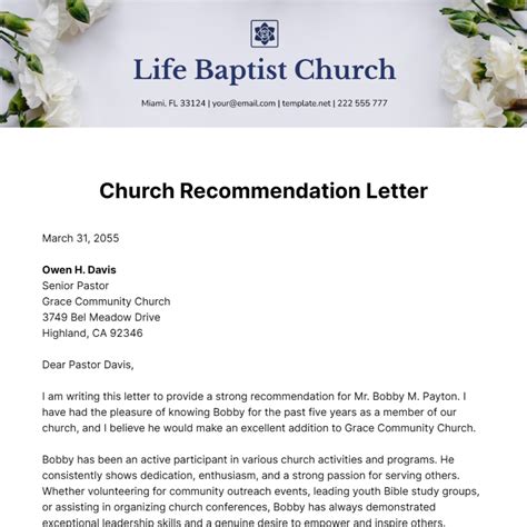Structure of Church Recommendation Letter