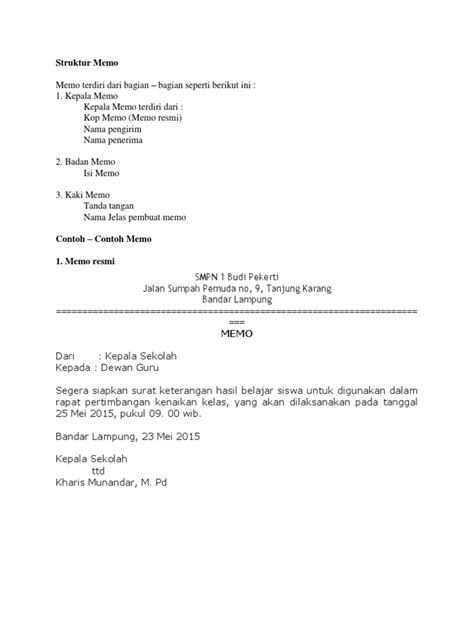 Struktur Memo yang Standar