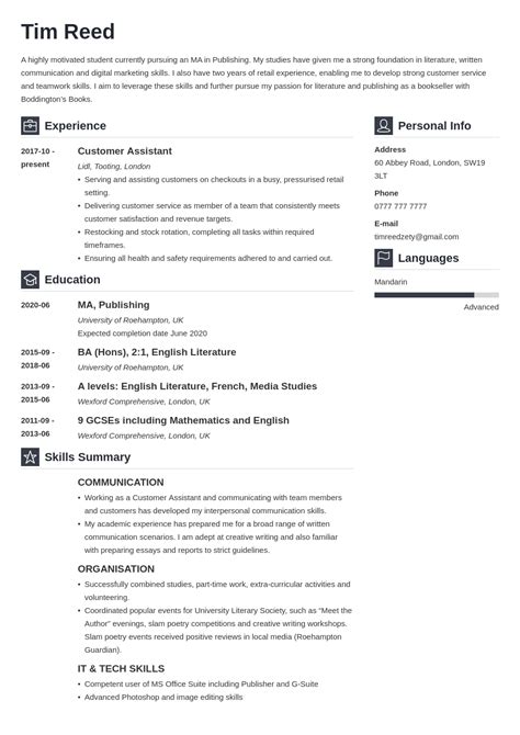 Student Cv Template Uk