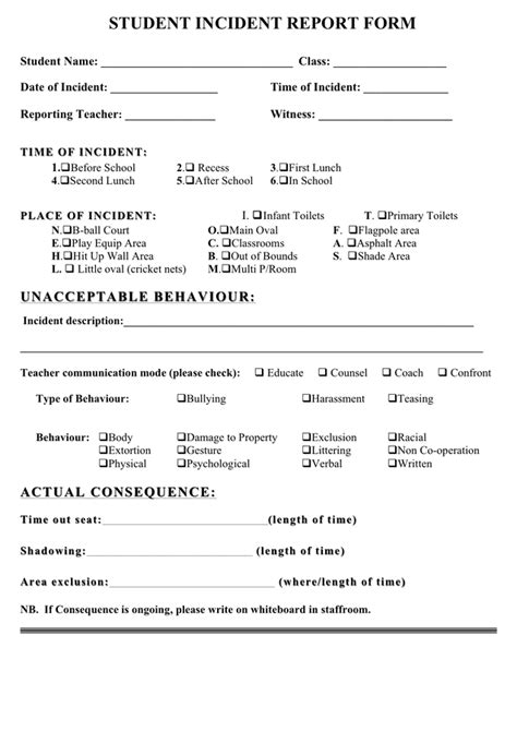 Student Incident Report Template Word