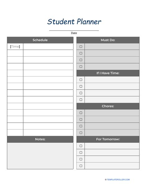 Student Planner Template Free Download