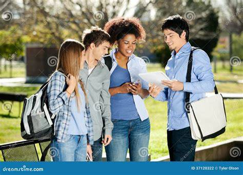 Students discussing on campus