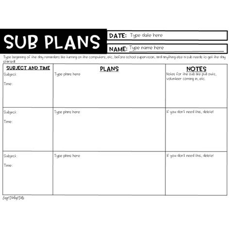 Sub Plans Template Free