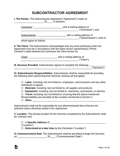 Subcontractor Agreement Template Construction