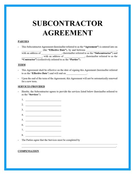 Subcontractor Agreement Template Free