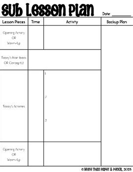 Substitute Lesson Plan Template