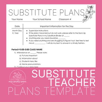 Substitute Plans Template