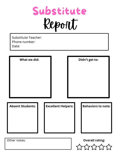 Substitute Teacher Report Template