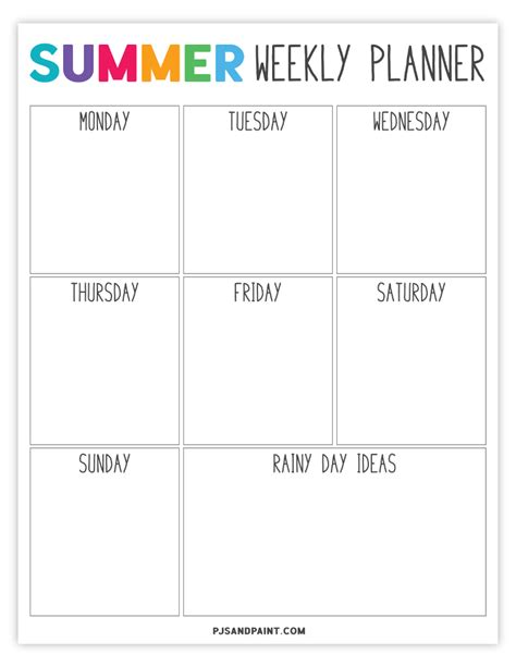 Summer Break Planner Printable What To Do Every Week