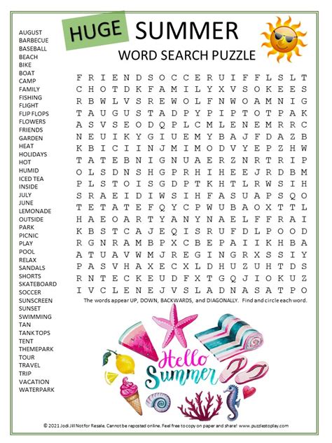 Summer Wordsearch Printable
