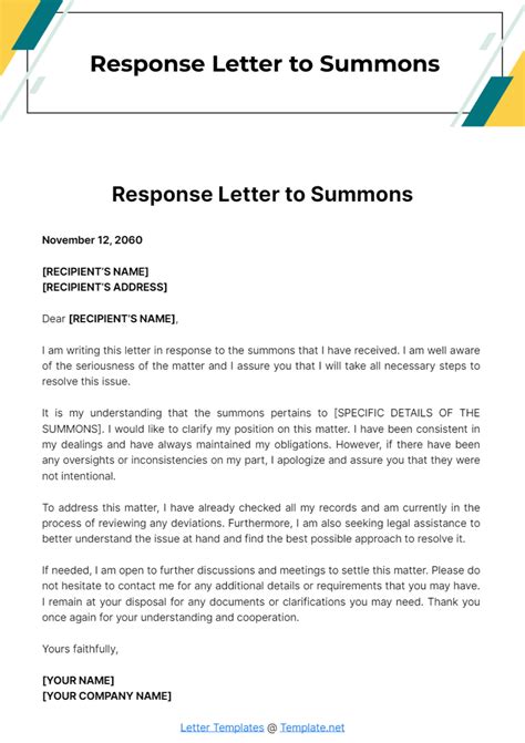 Summons Response Template