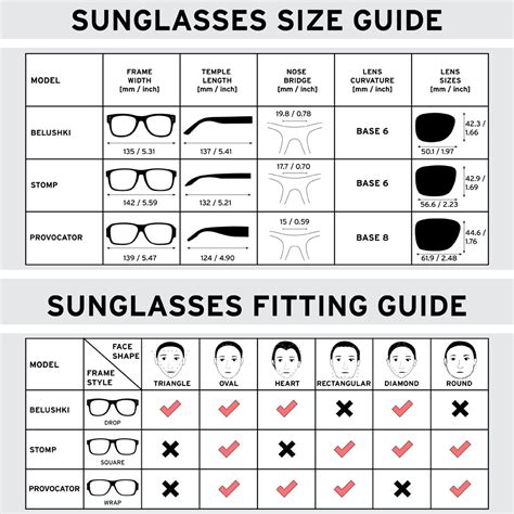Sunglasses Size Chart Small Medium Large